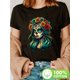 thumbnail image 1 of Halloween T-shirt - Women's La Catrina Floral T-Shirt - Mexican Day of the Dead Sugar Skull Top, Casual Attire - Machine Washable Casual Shirt, Seasonal Fashion, Vibrant Print, Breathable Material, 1 of 6