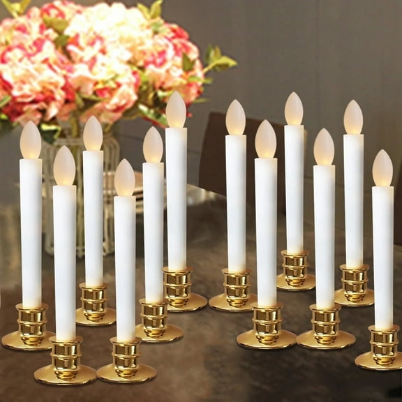 Gamexcel 12Pcs LED Electric Windows Candles Lights Flickering with Holders for Christmas Decorations Gold Base