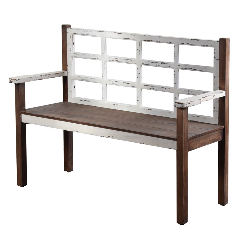 Distressed White Wooden Bench Natural/Distressed White