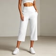 thumbnail image 6 of Textilo Women's Capri Pants Elastic High Waisted Side Slit Stretch Capri Pants with Pockets Straight Leg Button Pant Lightweight Summer Travel Workout Golf Yoga Clothes,White S, 6 of 6