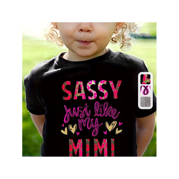 Girls' "SASSY JUST LIKE MY MIMI" Print 100% Cotton Short Sleeve T-Shirt, Loose Fit Casual Summer Tee with Playful Heart Design, Machine Washable, Black