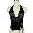 thumbnail image 2 of Byworldtasic Women's Y2K Leather Halter Corset Tops Backless Shapewear Top Slit Grommet Eyelet Lace Up Party Tank Club Outfits, 2 of 8