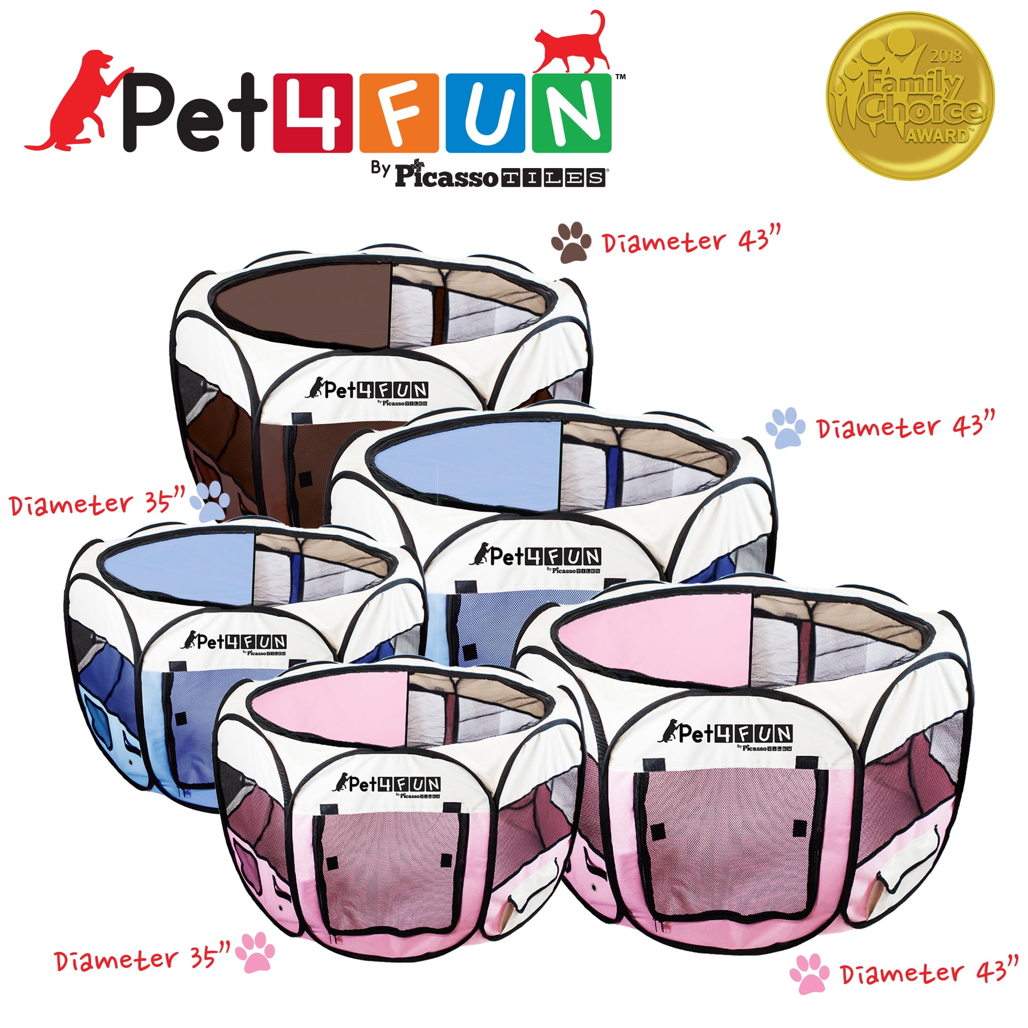 PicassoTiles Brandclub PicassoTiles Pet4Fun Portable Dog Playpen Pink 29 L x 24 W x 16 H