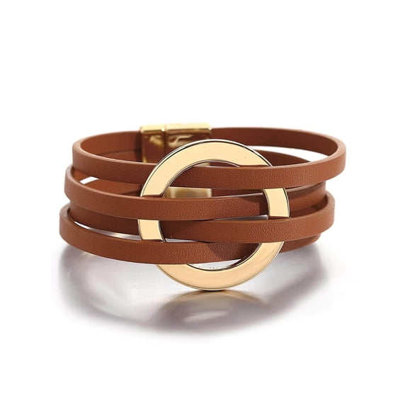 Brown Bracelet With Goldtone Circle Clasp For Women