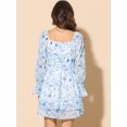 thumbnail image 3 of DARING DIVA Long Sleeve Square Neck Floral Print Layered A Line Dress L Blue, 3 of 6