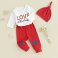 thumbnail image 2 of Bagilaanoe 3pcs Newborn Baby Girl Boy Valentine’s Day Clothes Long Sleeve Romper Tops + Heart Print Trousers + Hat 3M 6M 12M 18M Infant  Pants Set, 2 of 8