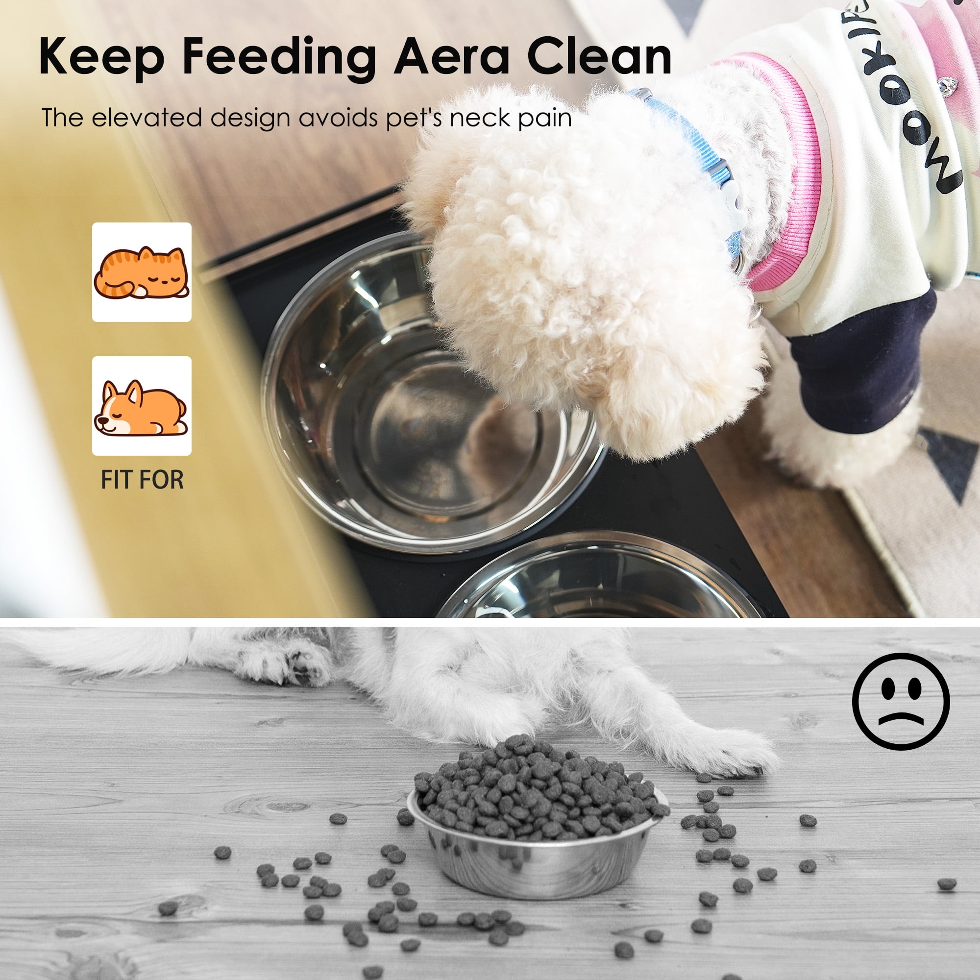 Pet Beds Feeding Station with 1 Storage Cabinets, Pet Feeding Station with 2 Elevated Dog Bowls, Side Hooks, Anti-tip Kit, Hidden Pet Feeder Station for Feeding & Watering, Black,Dog Beds