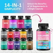 Collagen For Women Men Capsules Peptides Type I II III V X 64,000 MCG Biotin Keratin Hyaluronic Acid MSM Vitamin A Vitamin C Vitamin E Folic Acid Zinc Magnesium with Grape Seed Extract, Quercetin