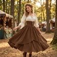 thumbnail image 6 of Renaissance Costume, Women Renaissance Costume Medieval High Waisted Skirt Set | 2 Piece Victorian Set,Off Shoulder Collar,Flared Sleeves,Skirt Length Up to Ankle, Coffee XL, 6 of 6