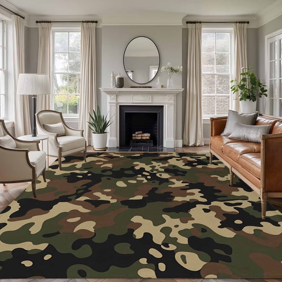 Area Rug for Living Room, Green Brown Black Non-Slip Indoor Large Carpet for Bedroom/Dining Room, Vintage Farmhouse Abstract Patterned Washable Low-Profile Rectangle Floor Runner Rugs - 6 x 9 Ft