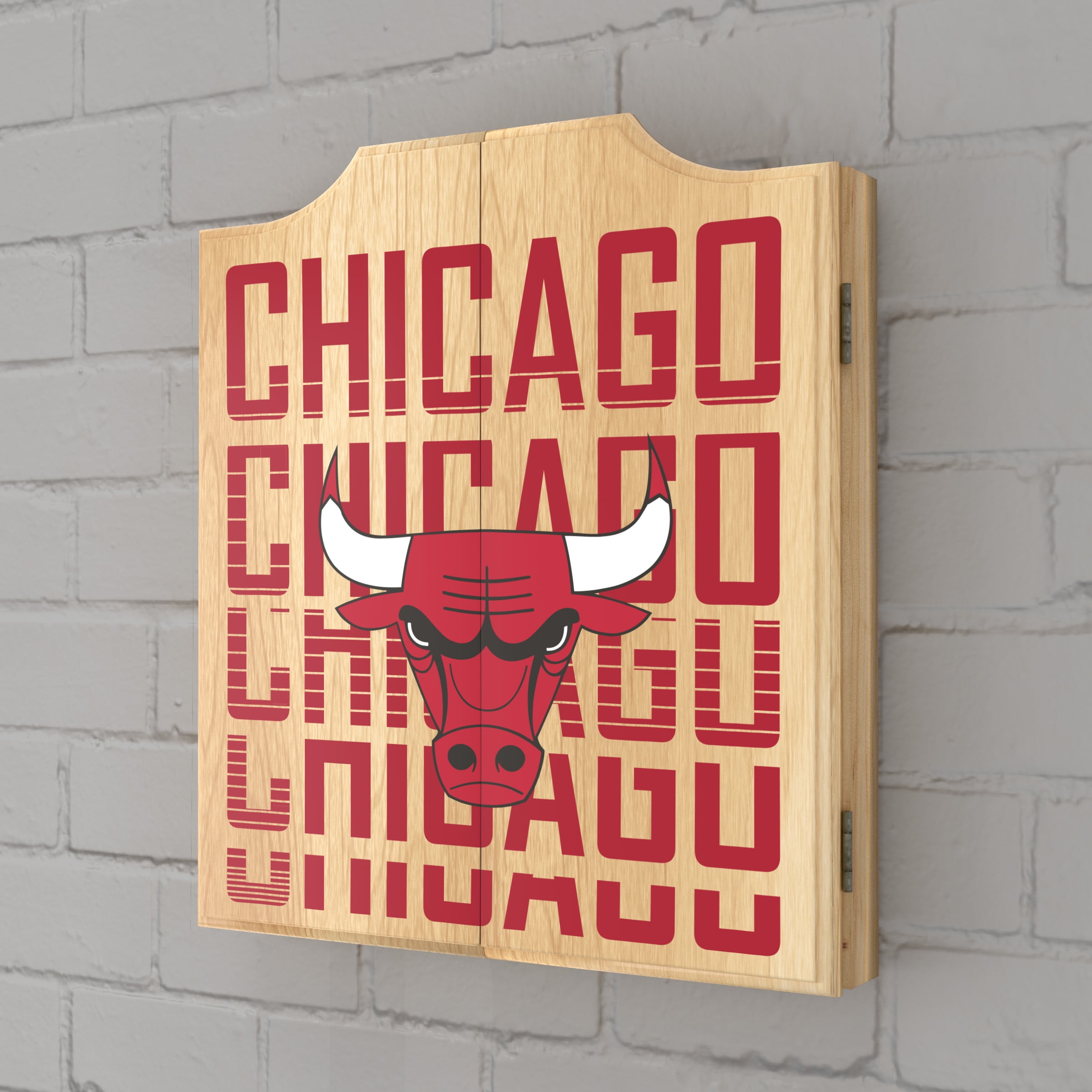 Chicago Bulls City Dart Board Cabinet Set with 6 Steel Tip Darts