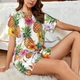 thumbnail image 4 of Fuzoiu Hawaiian Pineappl Print Women's Short-Sleeved Pajama Set,Lounge Sleepwear Set,Womens Pajama Sets 2 Piece,Button-Up Top and Shorts with Pockets-Large, 4 of 7