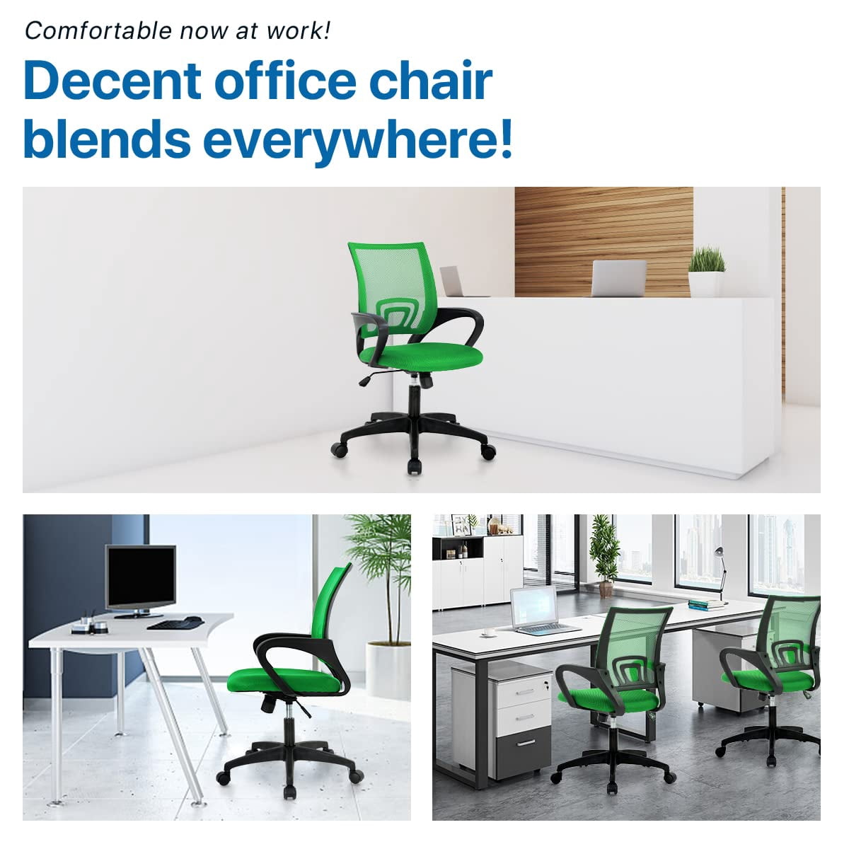 NiamVelo Mesh Office Chair, Mid-Back Home Office Chair Adjustable Ergonomic Desk Chair with Armrest, Rolling Swivel Chair for Adults, Green