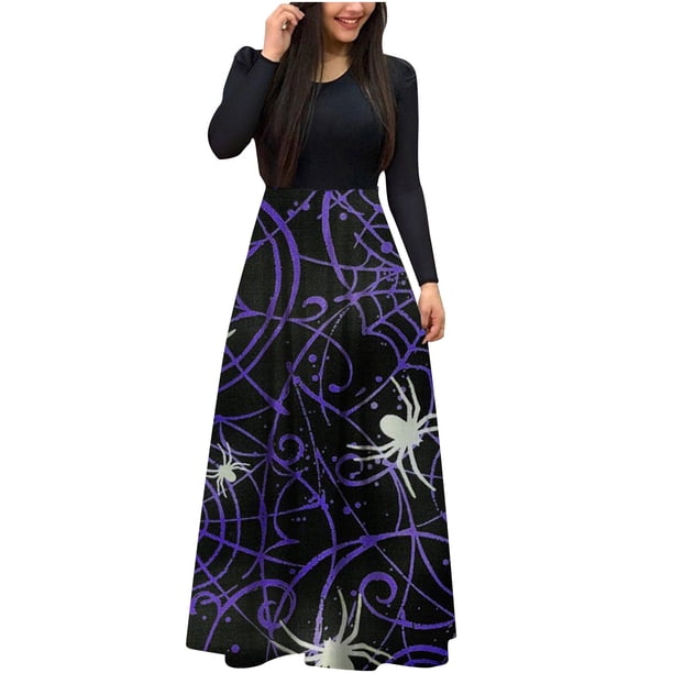 Vestido de patchwork con cuello redondo y manga larga estampado a la moda para mujer Pompotops hdfakjf4787