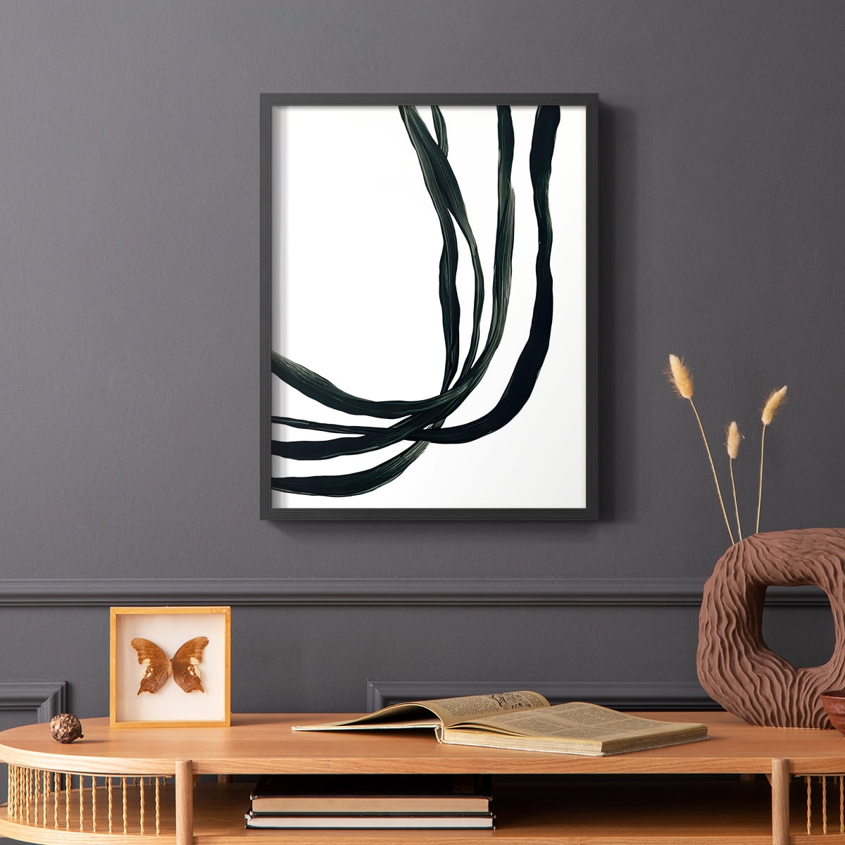 Onyx Ribbon I in Black Solid Wood 22 x 28 Framed Print
