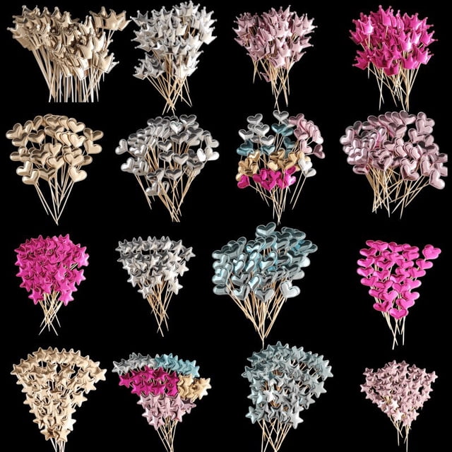 50Pcs Colorful Cake Topper Star Heart Cupcake Toppers Birthday Party Plug-in Cake Decor Baby Shower Wedding Baking Supplieslove rose redUnited States He Qiyong unisex