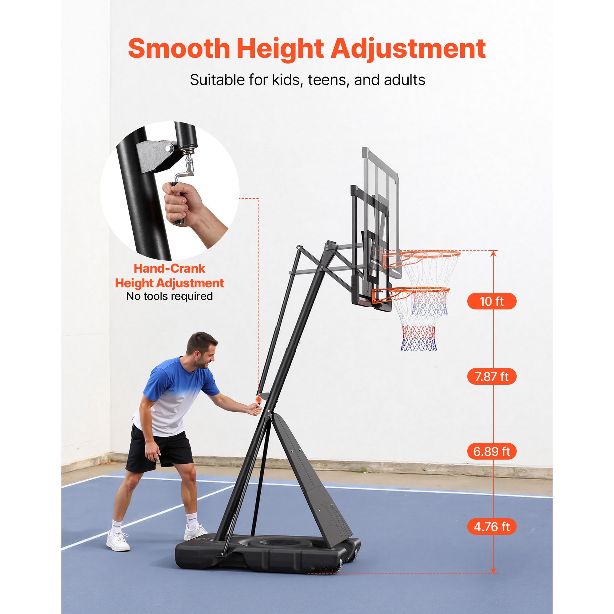 KFFKFF Portable Basketball Hoop with Adjustable Height Outdoor – 10 ft, 85 lbs