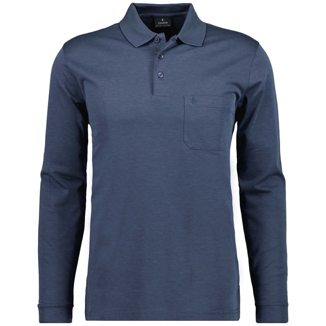 RAGMAN Polo de manga larga para hombre - Soft Knit Polo Polo con botones de manga larga, mezcla de algodón, botones delanteros, fácil de cuidar Azul L (Large)