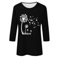 thumbnail image 4 of Plebaso Chemises à Manches 3/4 pour Femmes, Col Rond Décontracté, Hauts Imprimés, Coupe Ample, Blouses Printemps Été 2025 pour Femmes, 4 of 4
