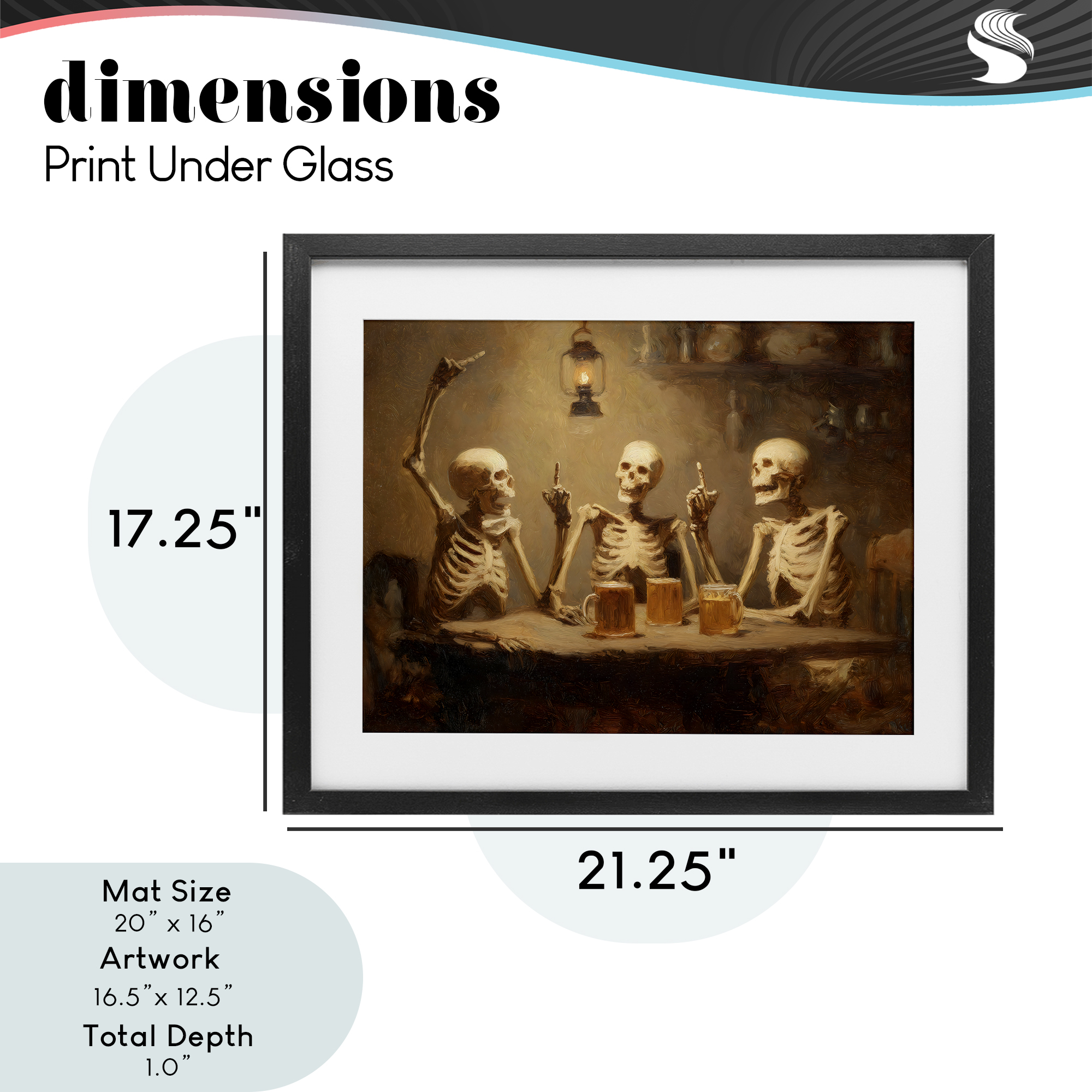 Skeletons Drinking at Tavern Black Framed Print Under Glass, design by Arlington Prints