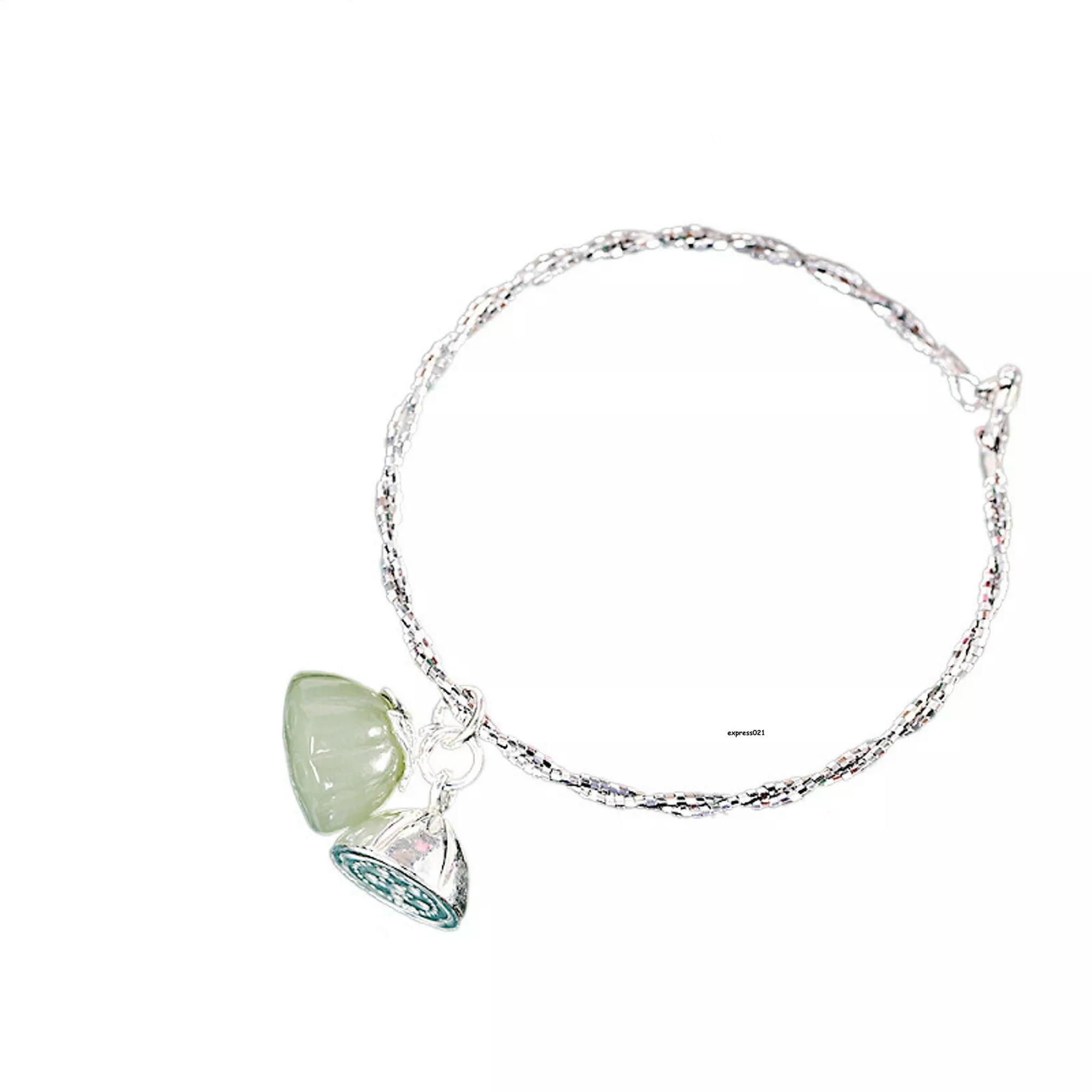 HOOUN Solid 925 Sterling Silver Bangle Women Natural Jade Lotus Twist Rope Bracelet 8g