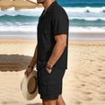 thumbnail image 4 of Eryao Big and Tall Gym Training Sets for Men Summer 2 Piece Beach Linen Outfits Button Down Short Sleeve Lapel Shirts Matching Drawstring Waist Shorts with Pockets,Black,M, 4 of 6