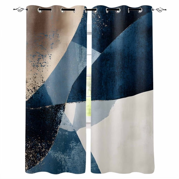Navy Blue Brown Blackout Curtains 96 Inches Long, Modern Geometric Abstract Art Thermal Insulated Black Out Curtains, Darkening Window Curtain Drapes for Bedroom Living Room 52"x96" 2 Panels