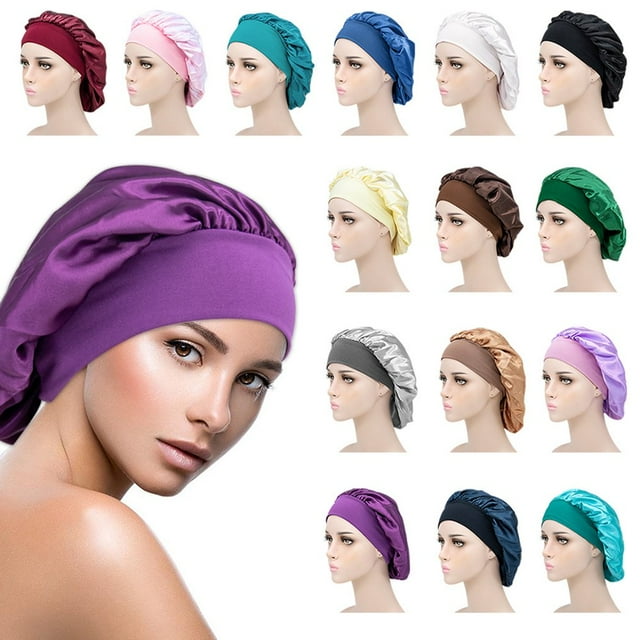 Sleep Hat Wide Headband Elastic Satin Stretchy Hair Bonnet Hat for Woman