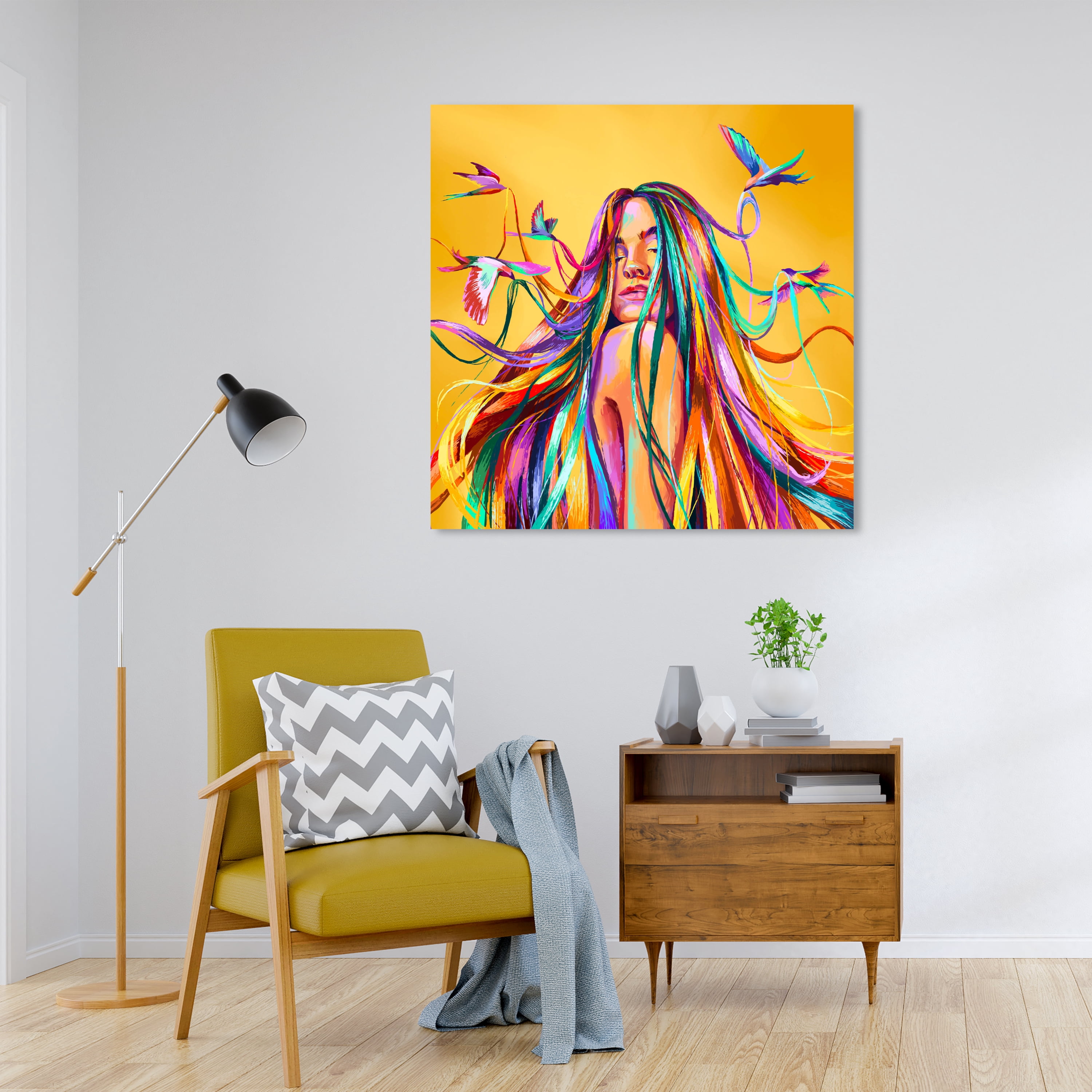 Wynwood Studio Canvas Saturated Flock Fashion and Glam Portraits Wall Art Canvas Print Yellow Hot Pink 30x30