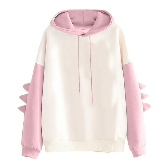 Resicozy Cute Dinosaur Hoodie for Women Fashion Comfy Hooded Sweatshirt Long Sleeve Drawstring Pullover Tops Pink 2XL