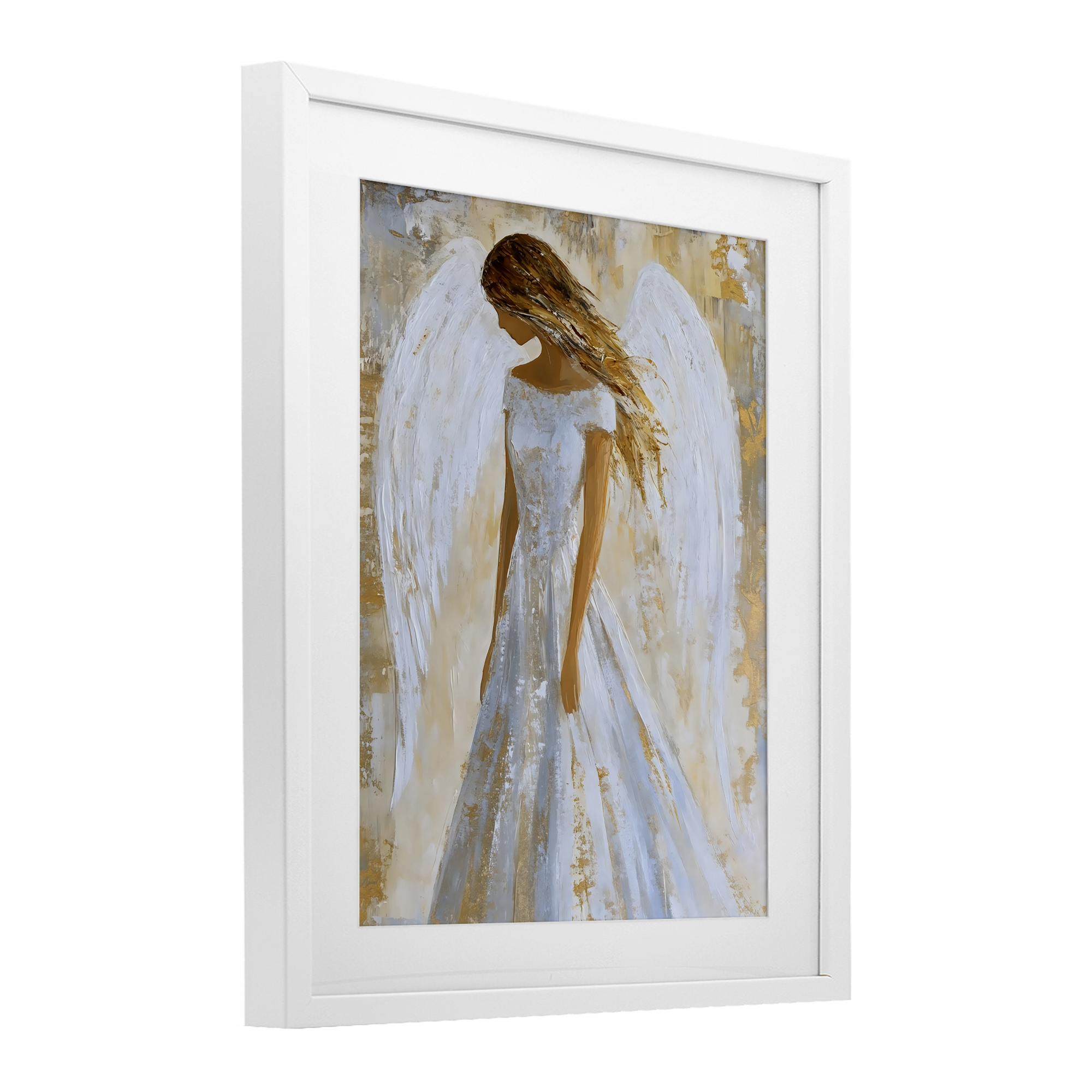 Holy Angel In White White Framed Print Under Glass, design by Franklyn Gregory