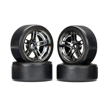 Tires and wheels, assembled, glued (split-spoke black chrome wheels, 1.9' Drift tires) (front and (Best Front Tires For Drifting)