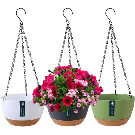 3 Pack Hanging Planters,Hanging Plant Pots Indoor and Outdoor,Hanging Basket Plant Hanger with Drainage Hole,Hanging Flower Pot for Indoor Outdoor