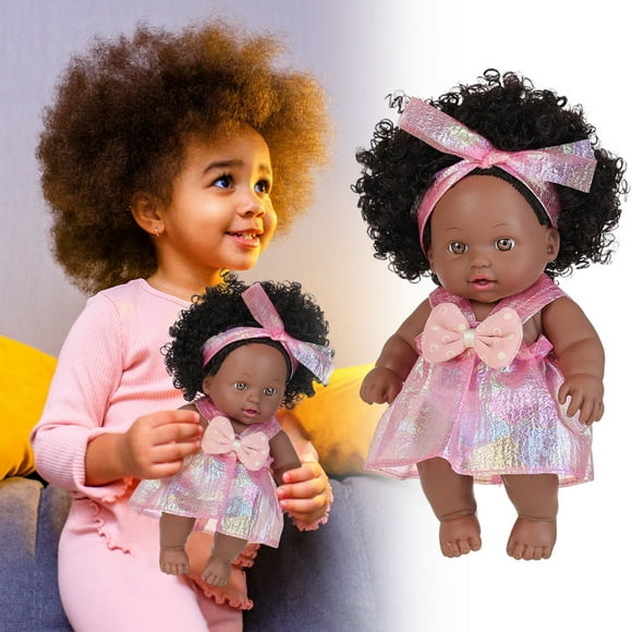 Muñecas negras de 8 pulgadas para niñas de 3, 4, 5 y 6 años con pelo rizado, juguete para perro, muñecas pequeñas para bebés, niñas y niños pequeños, regalo de cumpleaños para fiestas. Muñeca Heiwa.