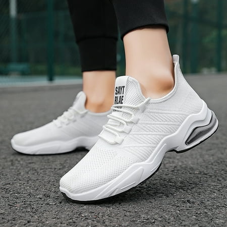 

ZXHACSJ Men Mesh Casual Lace-Up Sport Shoes Runing Breathable Shoes Soft Soled White 41