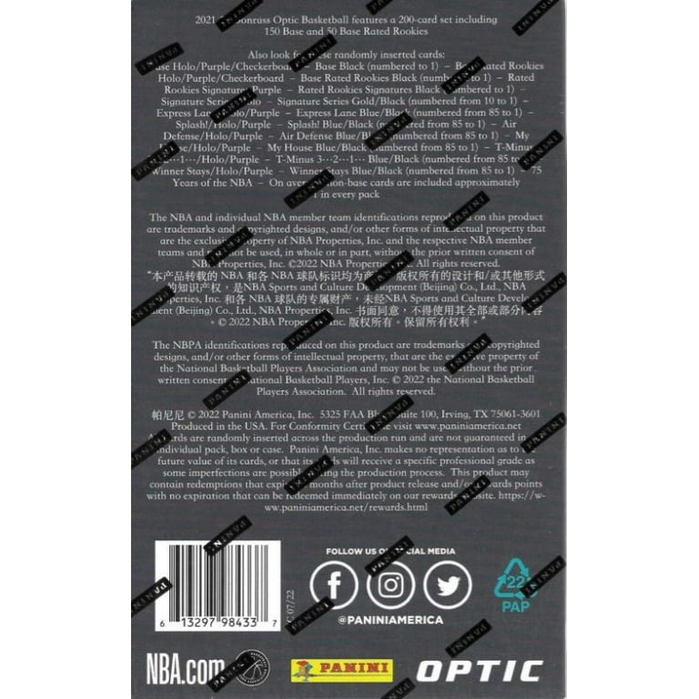 2021-22 Panini Donruss Optic PRIZM Basketball Trading Cards 2021-22 Panini Donruss Optic PRIZM Basketball Trading Cards