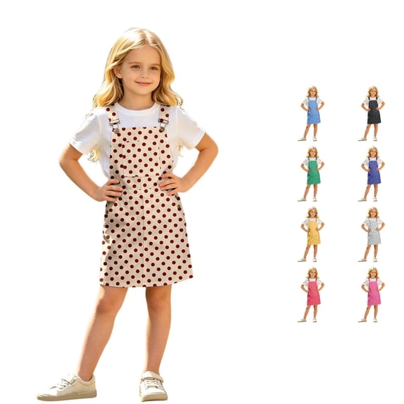 WERYOUNG Kids Girls Summer Dresses Sleeveless Polka Dot Print Overalls Dress With Pocket Casual Suspender Dress Stylish Sundresses 4-5 Years