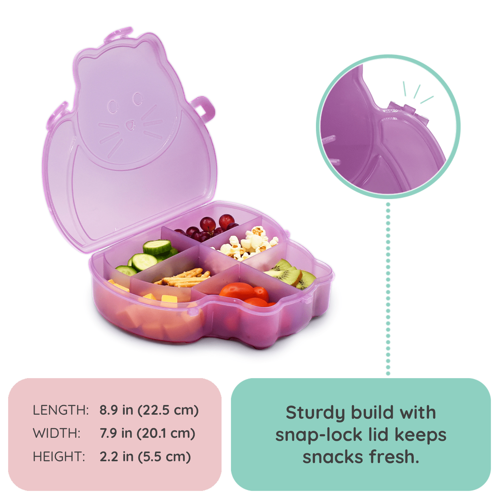 Melii Cat Snackle Snack Container, Spill-proof, BPA Free, Easy Grip, Toddler Snack Cup – Purple