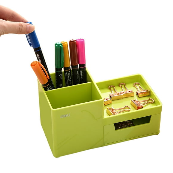 Organizador de Escritorio Deli Rio Verde con Cajón para Plumas Plumones