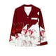 thumbnail image 3 of Puntoco Conjunto De Pijamas De Pantalones Y tops Casuales De Manga Larga Con Estampado No Posicionado De Moda Informal Para Mujer (1 top + 1 Pantalón) Traje De Solapa De Manga Larga Rojo L, 3 of 4