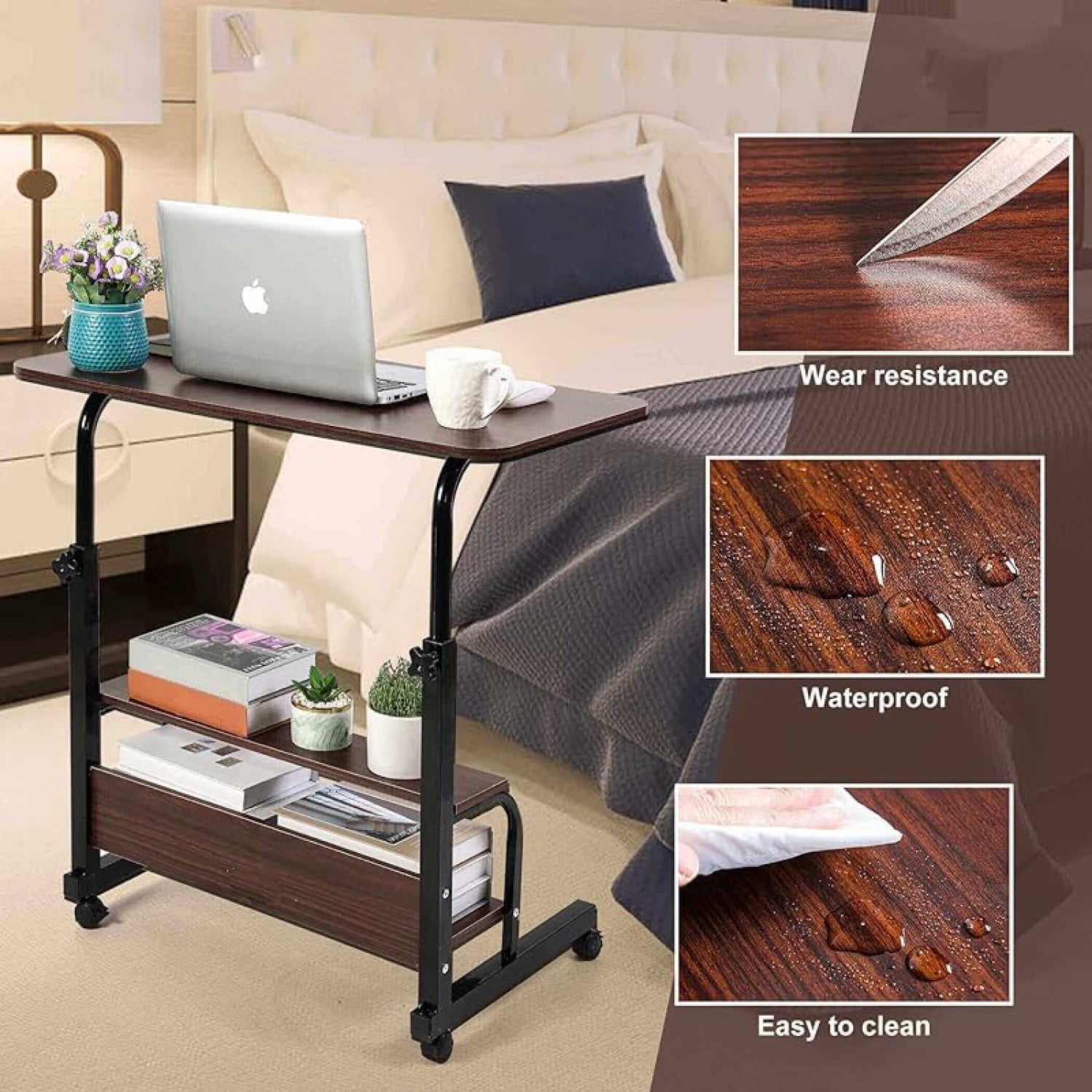 Adjustable Height Mobile Computer Desk for Small Space Rolling Writing with Wheels Corner Home Office Study Portable Bedrooms Work Desk Standing Desk