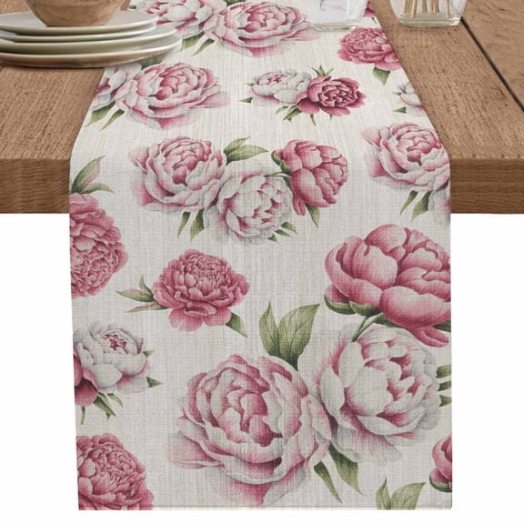 nqOlkjepod Pink Floral Table Runner 36 Inches Long Farmhouse Dress Scarves, Spring Summer Vintage Flower Leaf Dining Tablerunner for Coffee Table/Kitchen Island/Party Décor, Small 13" x 36"