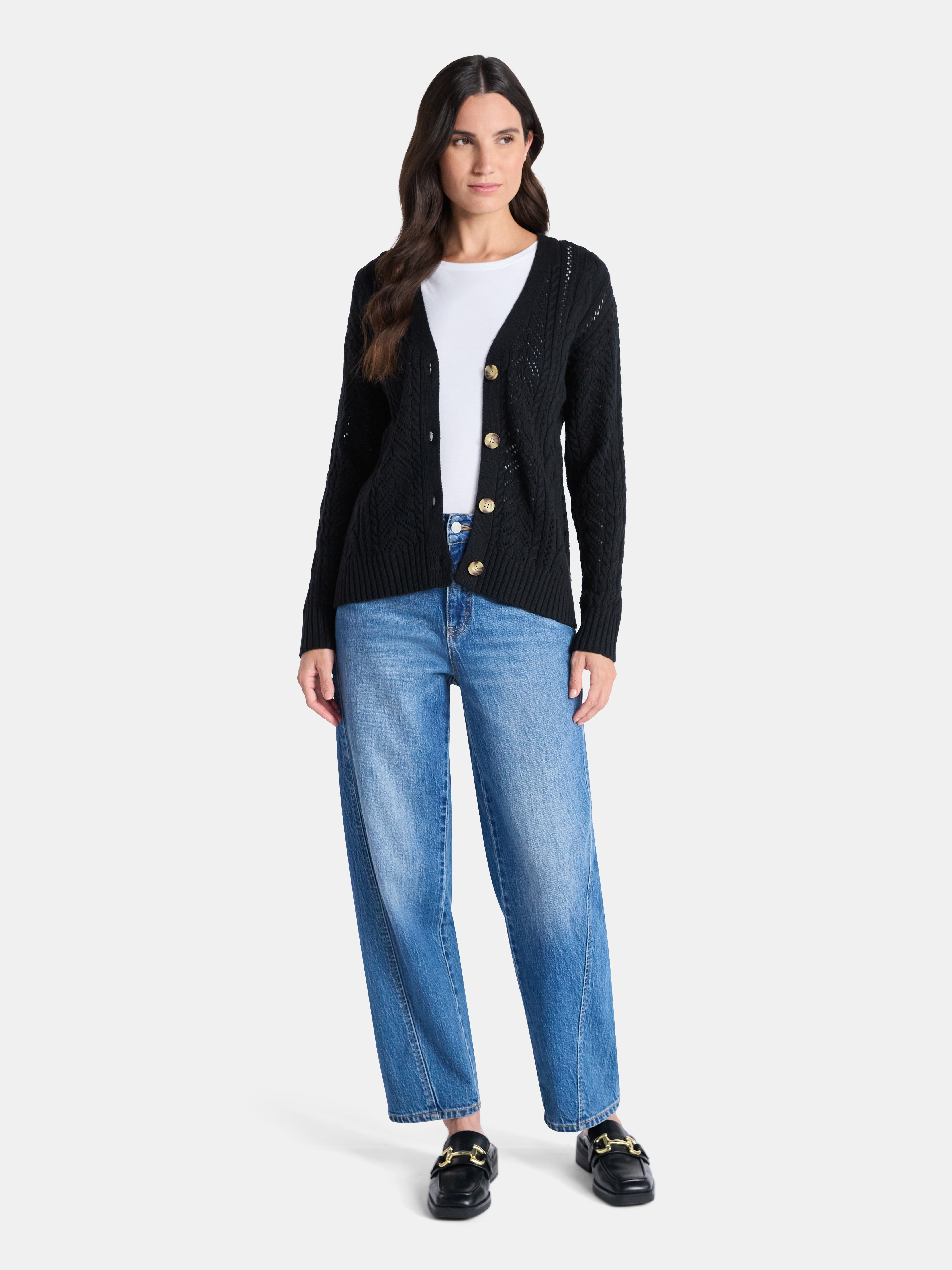 Time and Tru Women's and Women's Plus Cable Knit Cardigan Sweater, Lightweight, Sizes XS-4X