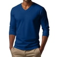 thumbnail image 3 of Men's Casual Long Sleeve V Neck Solid Color T-Shirt Top for Spring Fall Minimalist Style,Dark Blue,4XL, 3 of 8