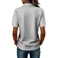 thumbnail image 4 of Women's Polo Shirts Short Sleeve V Neck Business Casual Tops Golf Collared 3 Buttons Summer Work Blouse Gray 2XL, 4 of 5