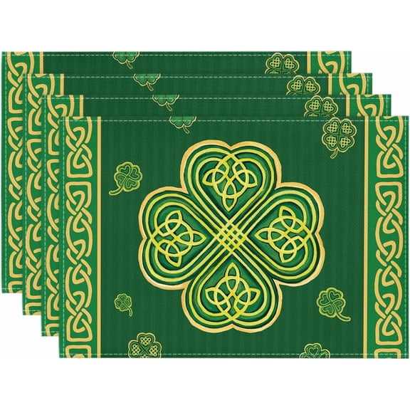 Green Stripes Shamrocks St. Patrick's Day Placemats Set of 4, 12x18 Inch Luck Spring Table Mats for Party Kitchen Dining Decoration