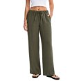 thumbnail image 2 of Linen Pants Women Summer Cotton Linen Stretch Palazzo Slacks Flowy Wide Leg Loose Beach Trouser with Pockets, 2 of 4