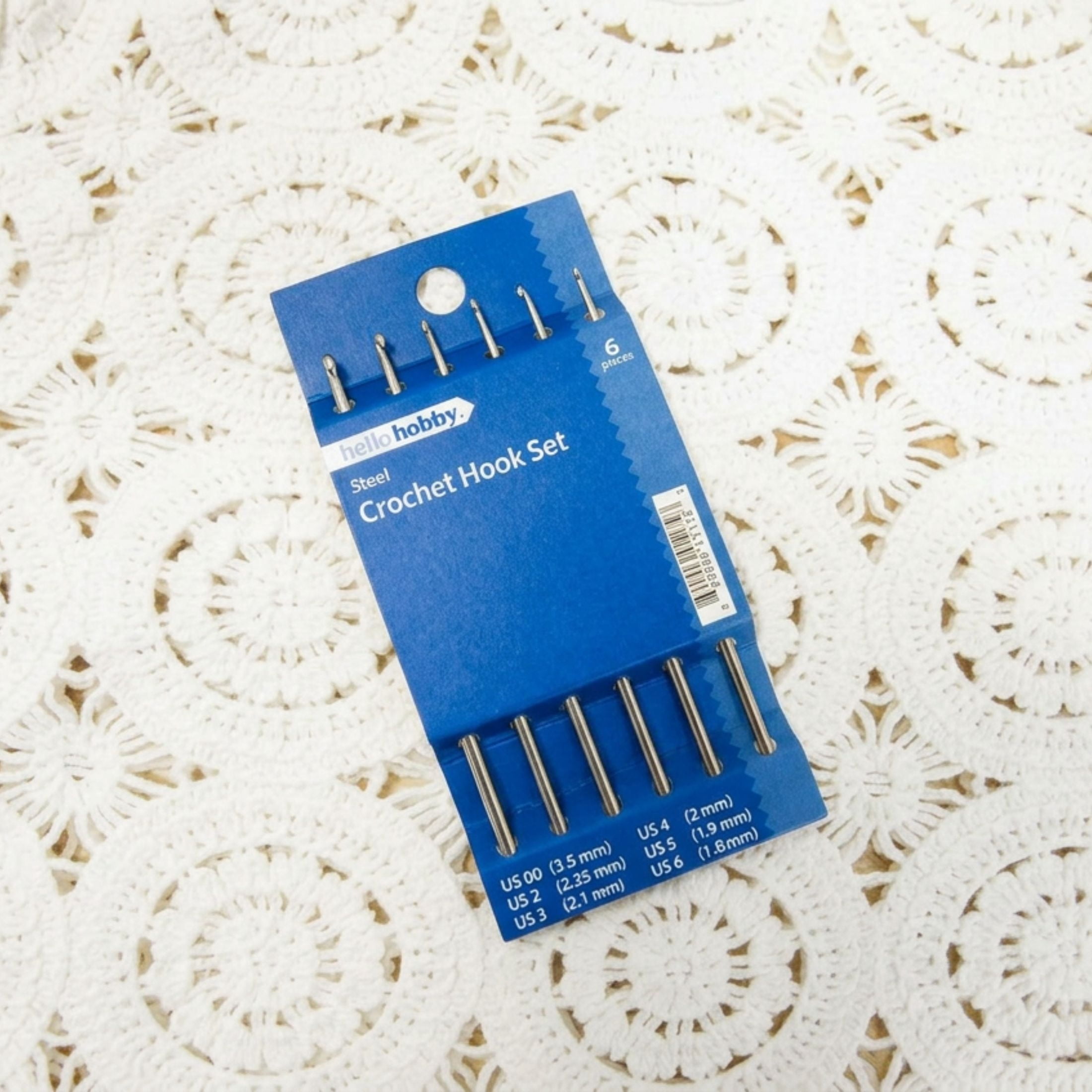 Hello Hobby Steel Crochet Hooks, Sizes 00 and 2-6, 6-Piece Set
