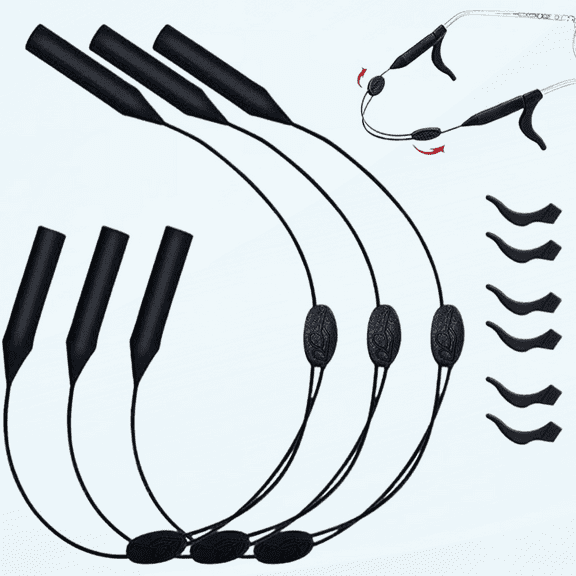 Glasses Strap Adjustable Eye Glasses String Strap - No Tail Sunglass Strap 3pcs Eyewear Retainers For Men Women With Bonus 6 Anti Slip Ear Hooks