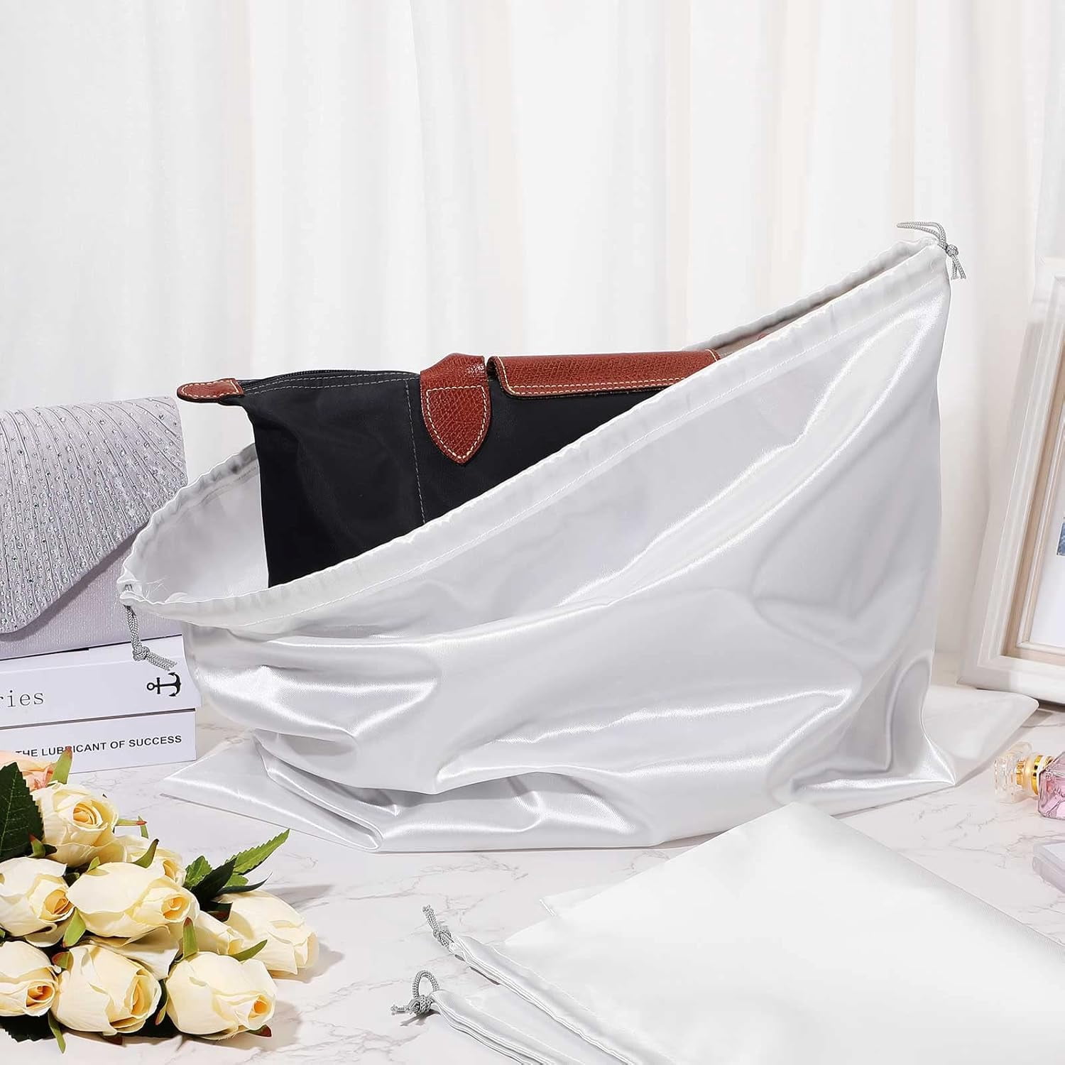 Silky Dust Cover Bags with Drawstring, Dustproof Travel Storage Pouches for Handbags, Purses, Shoes and Boots